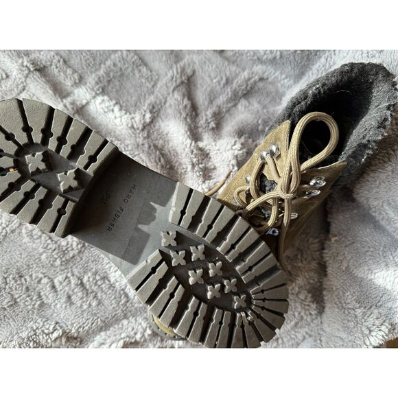 Marc Fisher Leather Army Green/Faux Fur/Suede Lace Up Boot sz 8 Women's - Picture 5 of 8